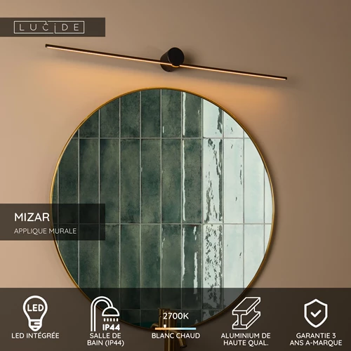 Lucide MIZAR - Applique murale Salle de bains - LED - 1x11W 2700K - IP44 - Noir - USP